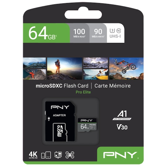PNY PRO Elite Micro SDXC U3 V30 minneskort 64 GB