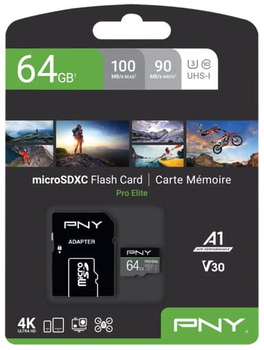 PNY PRO Elite Micro SDXC U3 V30 minneskort 64 GB