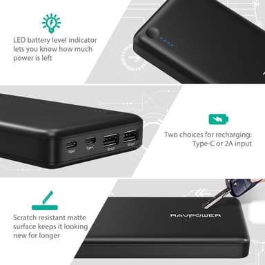 RAVPower 26800 mAh powerbank, 30W USBC PD output, Svart Elgiganten