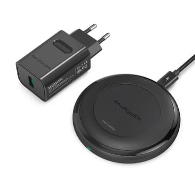 RAVPower Trådlös Qi laddare, 10W inkl. Quick Charge 3.0 väggladdare, Svart