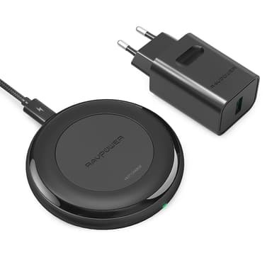 RAVPower Trådlös Qi laddare, 10W inkl. Quick Charge 3.0 väggladdare, Svart