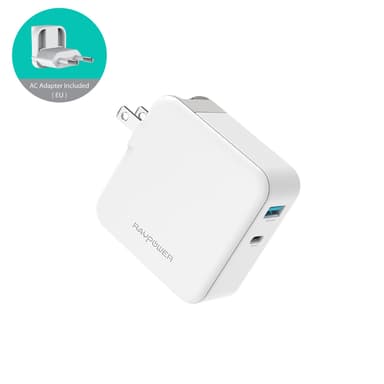 RAVPower 2-port 45W USB-C PD og QC 3.0 USB-A väggladdere, Vit