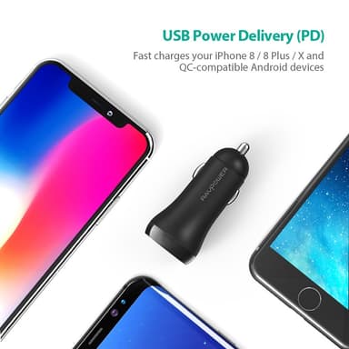 RAVPower 2-port car charger 36W USB-C og USB-A quick charge output