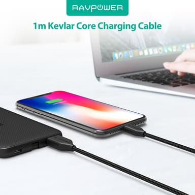RAVPower Kevlar 0,9m USB-A to MFi Lightning Nylon Yarn Braided Kabel, Svart