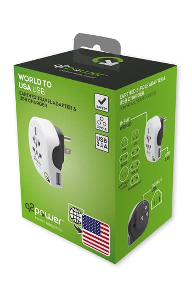 Q2Power Världen-till-USA USB reseadapter