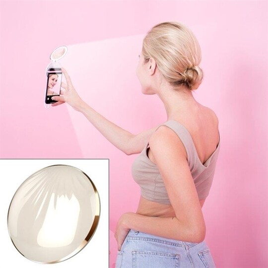 Ultimata mini-sminkspegeln med powerbank och selfie-lampa - Vit