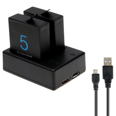 Laddare för dubbla Gopro HERO 5-batterier – USB-kabel