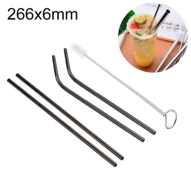 Ekologiska återanvändbara sugrör á 266x6mm i 4-pack - Svart