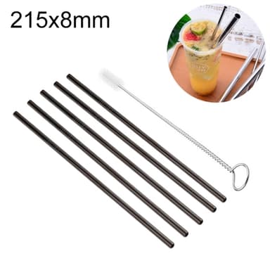 Raka sugrör av stål á 215x8mm - Svart 5-pack