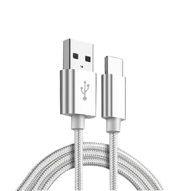 Flätad datakabel Typ-C kontakt 1,5 m - Silver