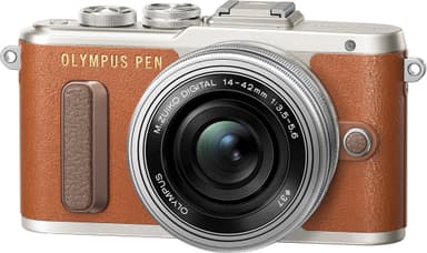 Olympus PEN E-PL8 CSC kamera + 14-42 mm Pancake-kit  (brun)