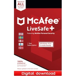McAfee LiveSafe Plus 12M Device Attach- PC Windows,Mac OSX,iOS,Android