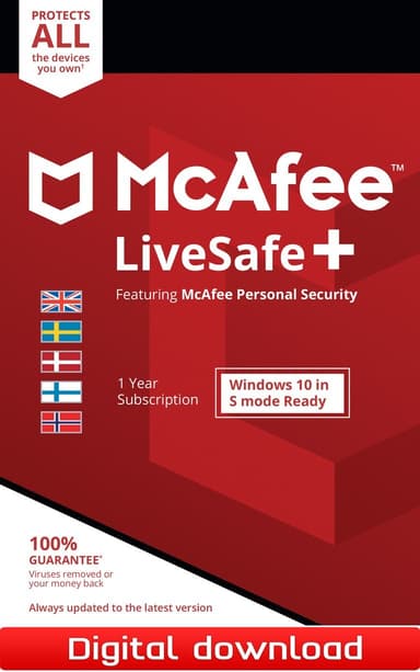 McAfee LiveSafe Plus 12M Device Attach- PC Windows,Mac OSX,iOS,Android