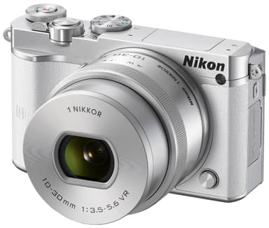 Nikon 1 J5 Hybridkamera + 10-30 mm objektiv (vit)