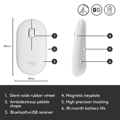 Logitech Pebble M350 trådlös mus (vit)