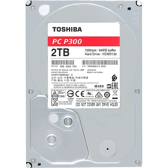 Toshiba P300 intern hårddisk (2 TB)