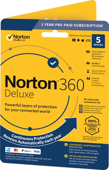 Norton 360 Deluxe antivirusprogram - 5 enheter (onlineprenumeration ...