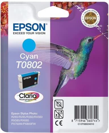 Epson Bläckpatron T0802 Claria Cyan