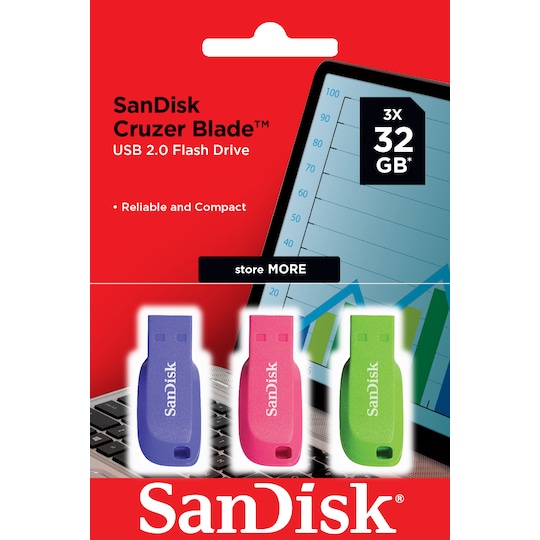 SanDisk Cruzer Blade USB 2.0 32 GB USB minne 3-pack