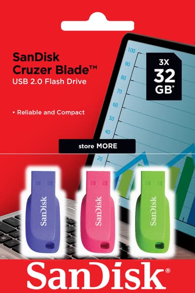 SanDisk Cruzer Blade USB 2.0 32 GB USB minne 3-pack