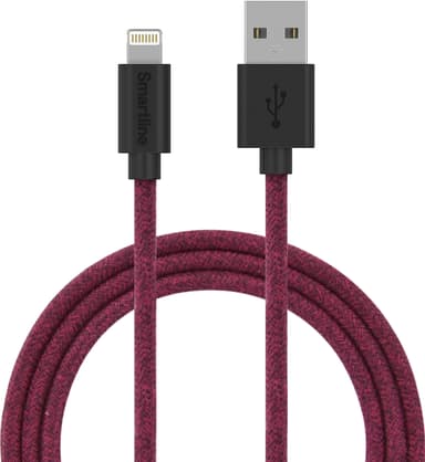 Smartline USB-A till Lightning tygkabel 2 m (röd)