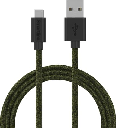 Smartline USB-A till USB-C tygkabel 2 m (mörkgrön)