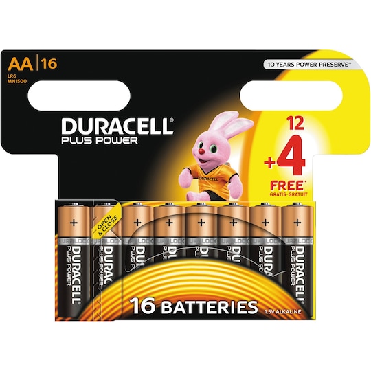 Duracell AA Alkaline Plus Power batterier 12+4