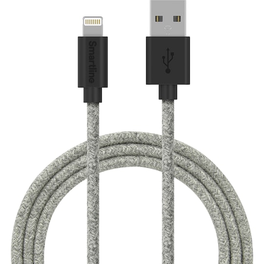 Smartline USB-A till Lightning tygkabel 2 m (grå)