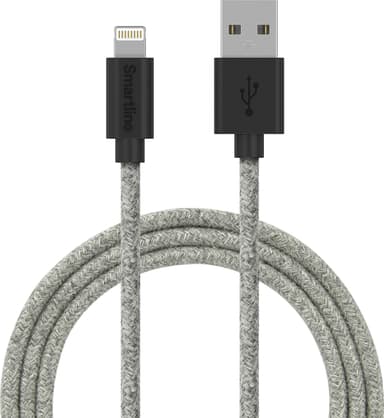 Smartline USB-A till Lightning tygkabel 2 m (grå)