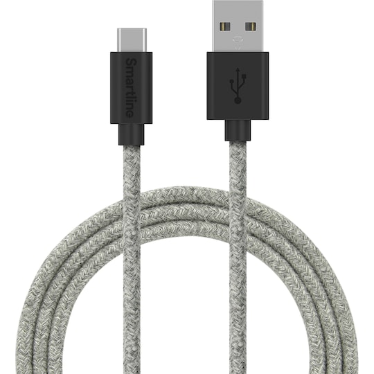Smartline USB-A till USB-C tygkabel 2 m (grå)