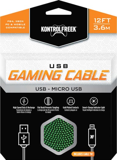 KontrolFreek USB gaming kabel för PS4 och Xbox One (grön/svart)