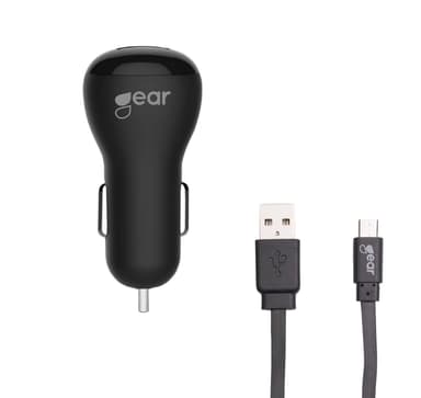 GEAR Laddare 12-24V 1xUSB 1A Svart MicroUSB Kabel platt 1m