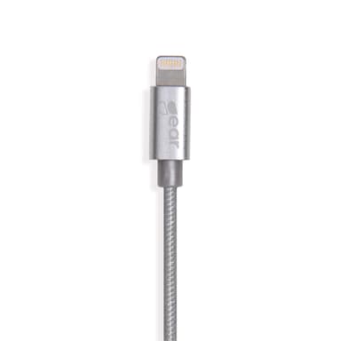 GEAR Laddkabel Premium Lightning 1.5m Silver Rund Nylonkabel Metalkopplingar