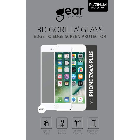 GEAR Härdat Glas 3D Full Cover Vit iPhone6/7/8 Plus