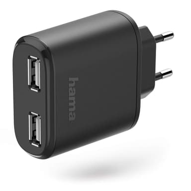 HAMA Laddare 220V 2xUSB 3.4A Svart