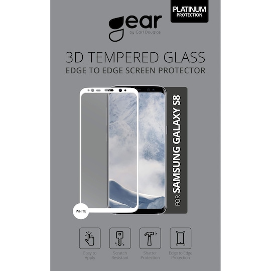 GEAR Härdat Glas 3D Full Cover Vit Samsung S8