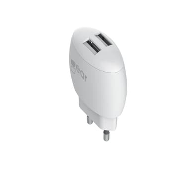 GEAR Laddare 220V 2xUSB 2,4A Vit USB-C 2.0 Kabel Rund 1m gen2