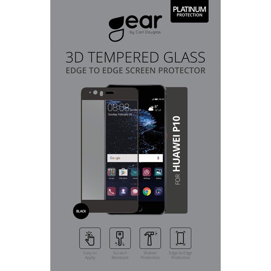 GEAR Härdat Glas 3D Full Cover Svart Huawei P10