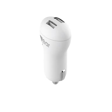 GEAR Laddare 12-24V 2xUSB 2,4A Vit MicroUSB Kabel Rund 1m