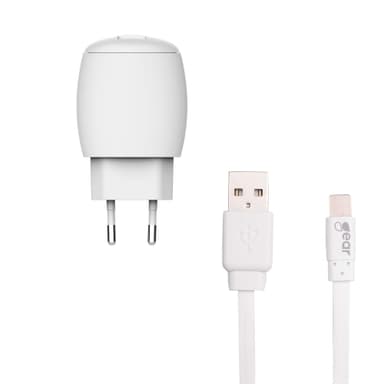 GEAR Laddare 220V 1xUSB 1A Vit MicroUSB Kabel platt 1m