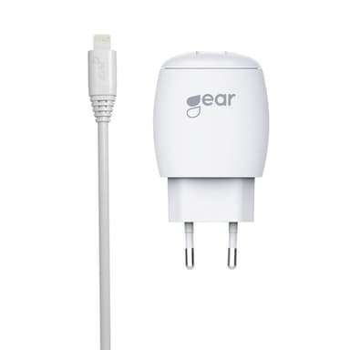 GEAR Laddare 220V 1xUSB 1A Vit Lightning Kabel Rund 1m MFI