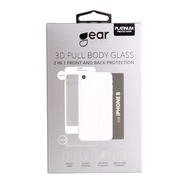 GEAR Härdat Glas 3D 2in1 Front & Back iPhone8 Edge to Edge Vit med Klar baksida