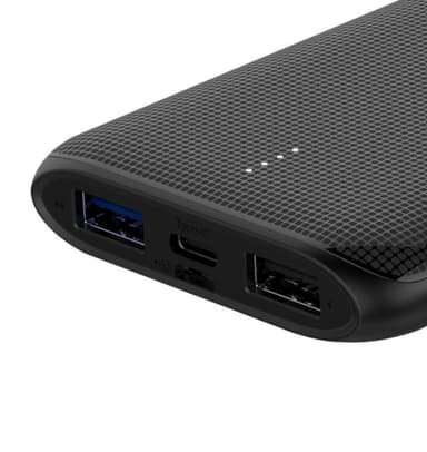 NÖRDIC PRBK-N1002 Powerbank 10000mAh snabb laddning med Power Delivery och Quick Charger QC3.0 18W med USB C input output och2x USB A output Li-ion Polymer svart
