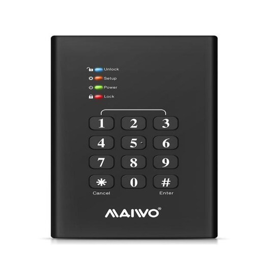 Maiwo K2568KPA USB 3.1 5Gbps Extern hårddsikkabinett 2,5tum HDD SSD med AES-256 bit kryptering säkerhetsfunktion