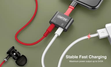 UNITEK M1103A Lightning splitter adapter till 3,5mm hörlur och Lightning laddning