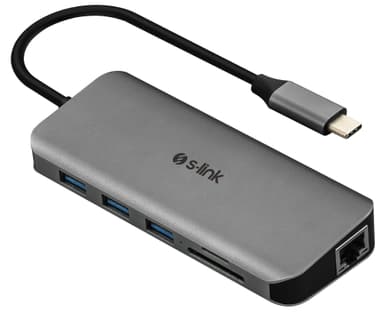 NÖRDIC 1 till 10 USB C Dockningsstation 1xHDMI 4K i 30Hz, 1xVGA 1080P i 60Hz, 1xUSB C PD60W, 3xUSB A hubb 1xGiga Ethernet, 2xkortläsare SD MicroSD, 1x Audio