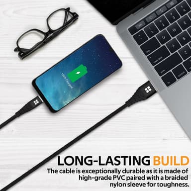 PROMATE 1,2m USB C till USB A för 3A laddning och synkning med super slim design och nylontextil kabel