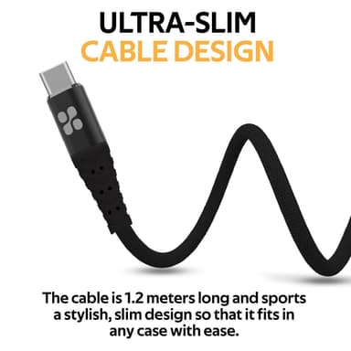 PROMATE 1,2m USB C till USB A för 3A laddning och synkning med super slim design och nylontextil kabel