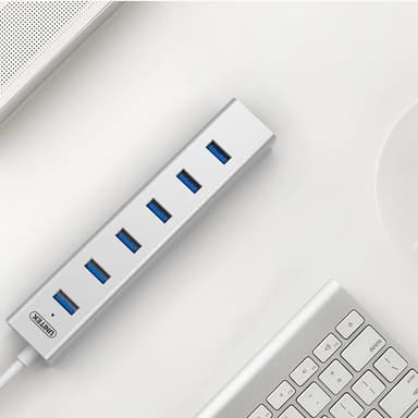 UNITEK Y-3090 Aluminium 7portar laddningsstation och hubb Superspeed USB A 5Gbps