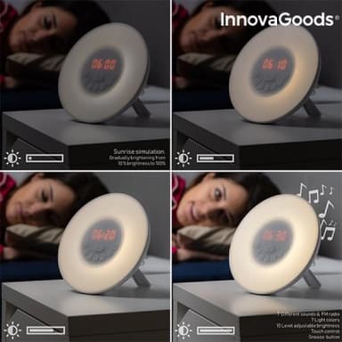 Innovagoods led fm usb white alarm clock radio with sunrise effect